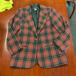 Requirements Red Plaid Suit Jacket Blazer sz 8 EUC